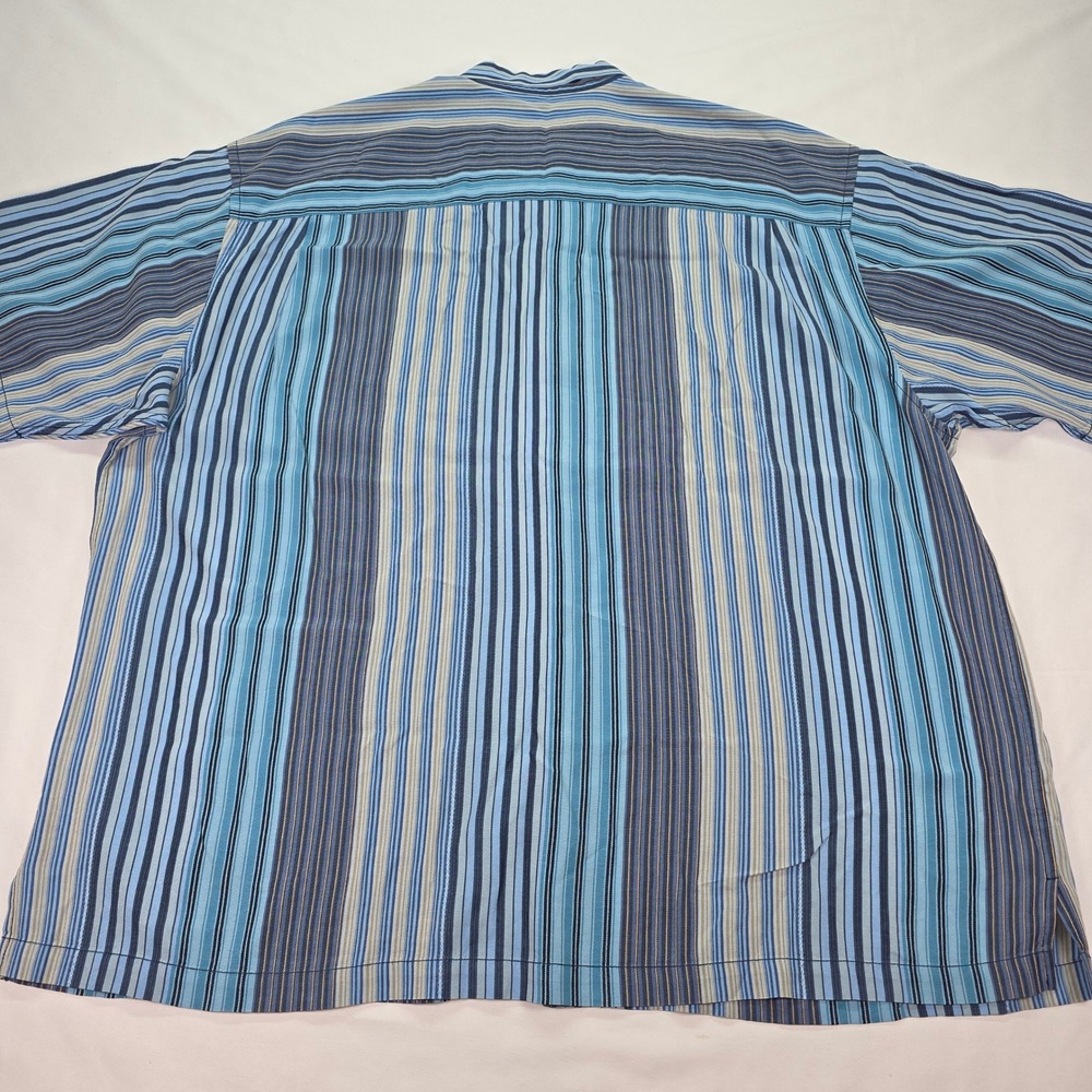 Tommy Bahama Mens XXL Blue Striped Short Sleeve Tencel Button Down Shirt - Picture 5 of 7